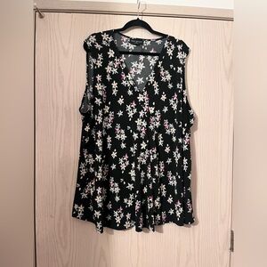 Lane Bryant Floral Black Sleeveless Top